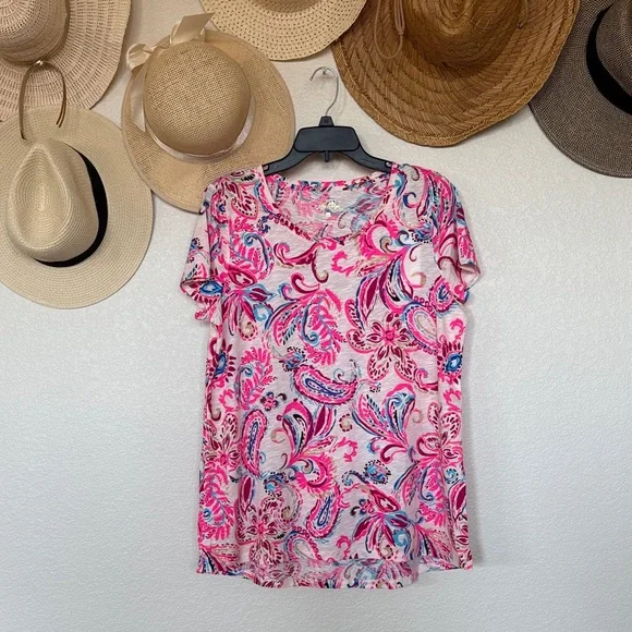 Lilly Pulitzer NWT Etta “Coconut Flitting About” Paisley Top in Ladies Large - Picture 4 of 13